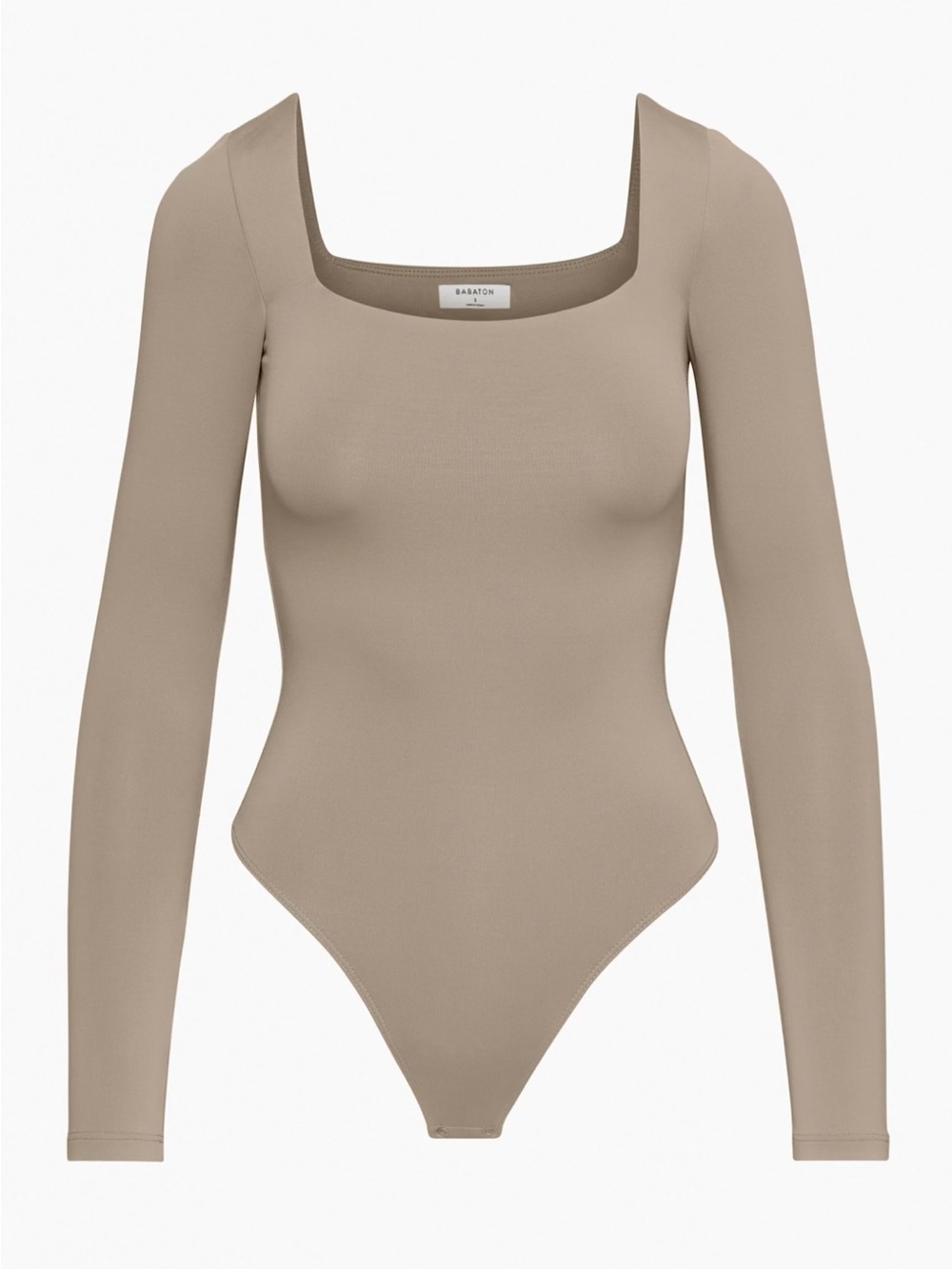 Babaton Taupe Square-Neck Long-Sleeve Bodysuit